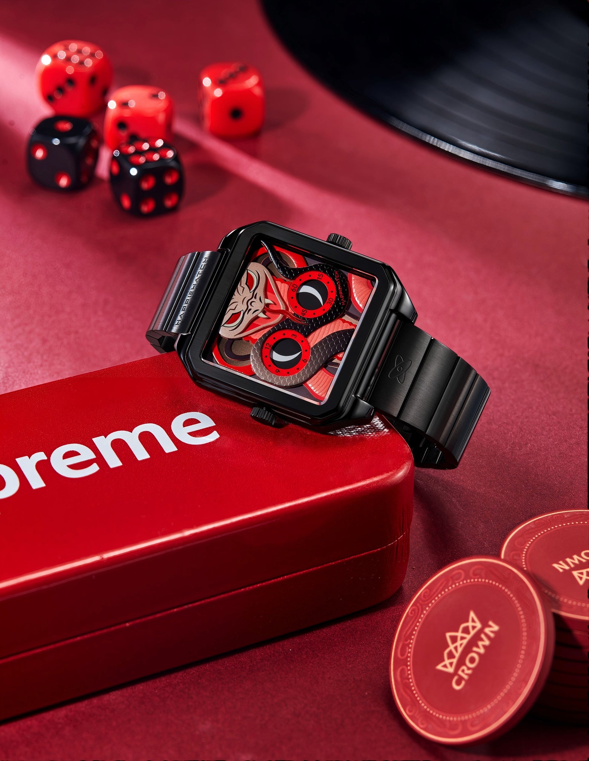 HappieWatch Black Mamba Steel Watch — Venomous Red Dial HappieWatch
